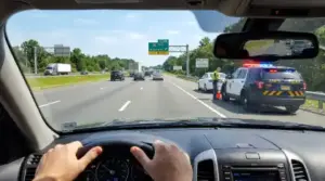 Car changing lanes away