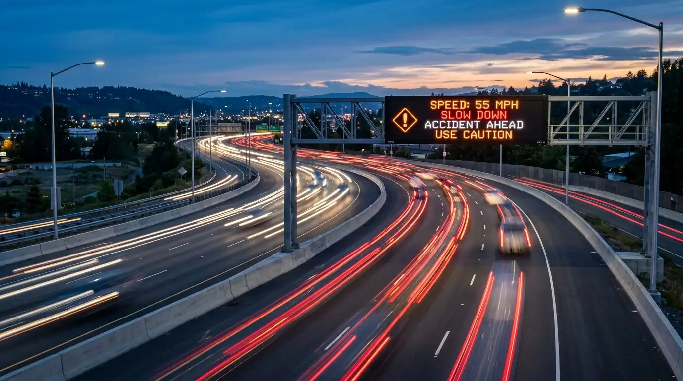 Highway traffic at dusk