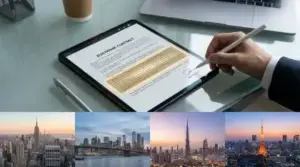 Signed digital contract on desk